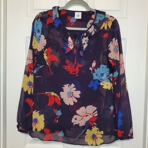 CAbi Style 3859 Juliet Floral Ruffle Blouse Size Small